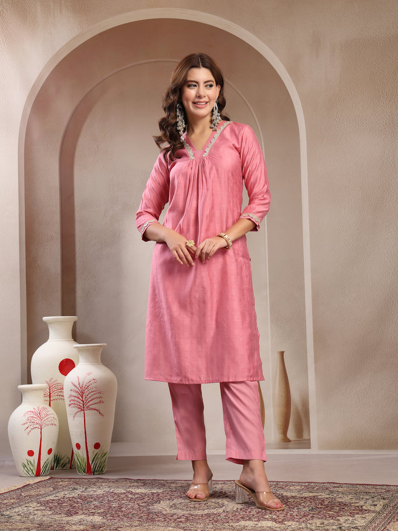 Indibelle Dusty Pink Silk Blend Kurta Set