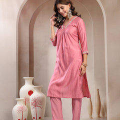 Indibelle Dusty Pink Silk Blend Kurta Set