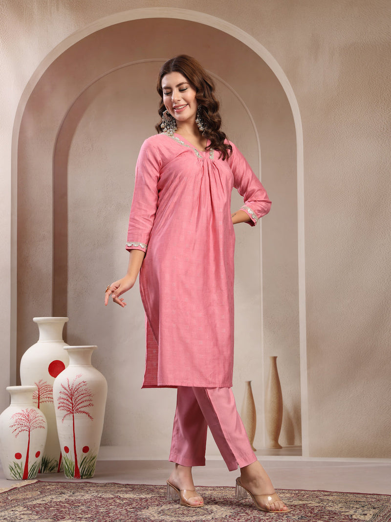 Indibelle Dusty Pink Silk Blend Kurta Set