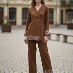 Indibelle Brown Cotton Slub Corded Embroidery Co-ord Set