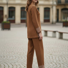 Indibelle Brown Cotton Slub Corded Embroidery Co-ord Set