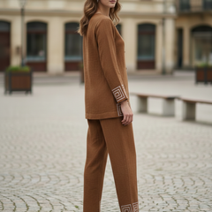 Indibelle Brown Cotton Slub Corded Embroidery Co-ord Set