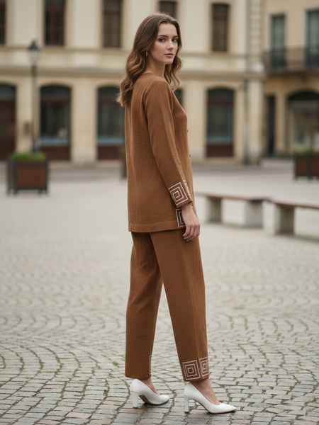 Indibelle Brown Cotton Slub Corded Embroidery Co-ord Set