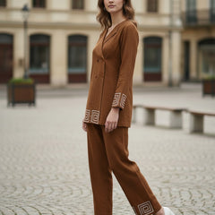 Indibelle Brown Cotton Slub Corded Embroidery Co-ord Set