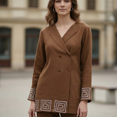 Indibelle Brown Cotton Slub Corded Embroidery Co-ord Set