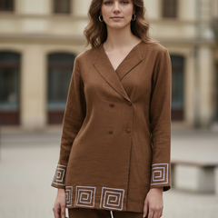 Indibelle Brown Cotton Slub Corded Embroidery Co-ord Set