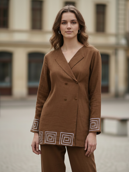 Indibelle Brown Cotton Slub Corded Embroidery Co-ord Set