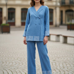 Indibelle Brown Cotton Slub Corded Embroidery Co-ord Set