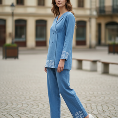 Indibelle Sky Blue Cotton Slub Corded Embroidery Co-ord Set