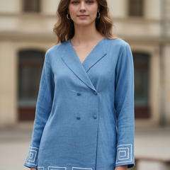 Indibelle Sky Blue Cotton Slub Corded Embroidery Co-ord Set