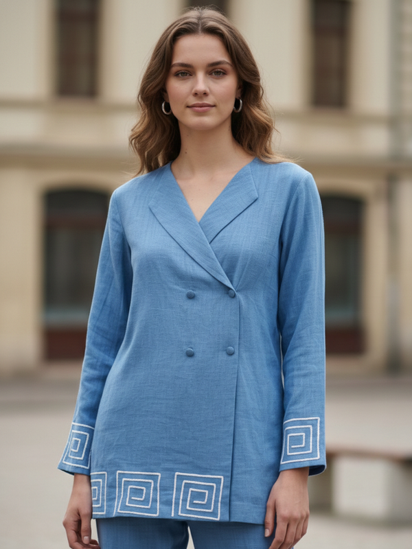 Indibelle Sky Blue Cotton Slub Corded Embroidery Co-ord Set