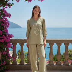 Indibelle Beige Cotton Slub Corded Embroidery Co-ord Set