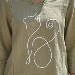 Indibelle Beige Cotton Slub Corded Embroidery Co-ord Set