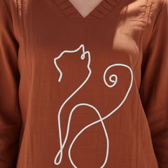 Indibelle Rust Cotton Slub Corded Embroidery Co-ord Set