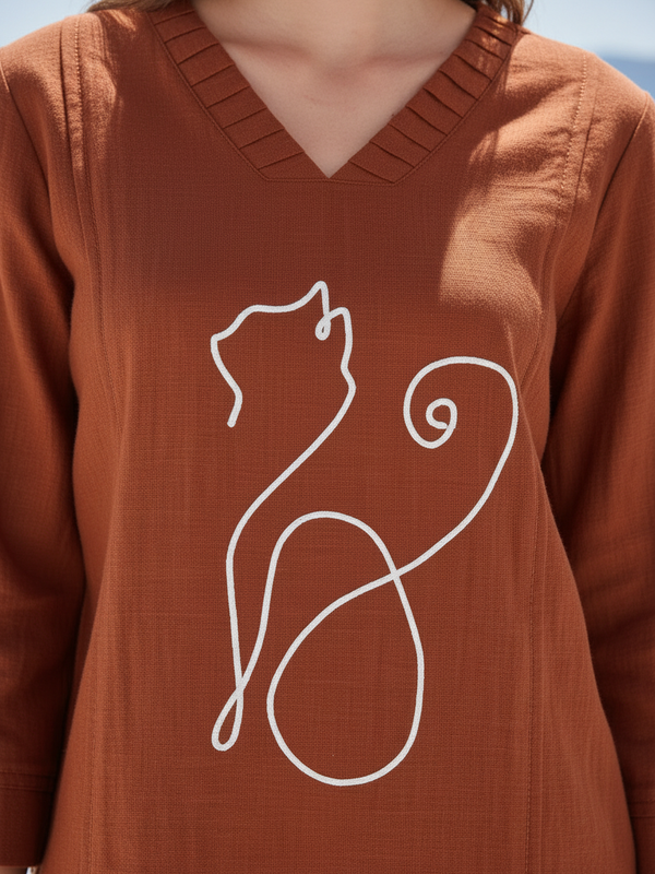 Indibelle Rust Cotton Slub Corded Embroidery Co-ord Set