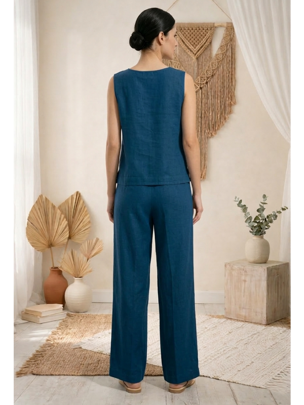 Indibelle Solid Teal Blue Linen Cotton Blend Co-ord Set