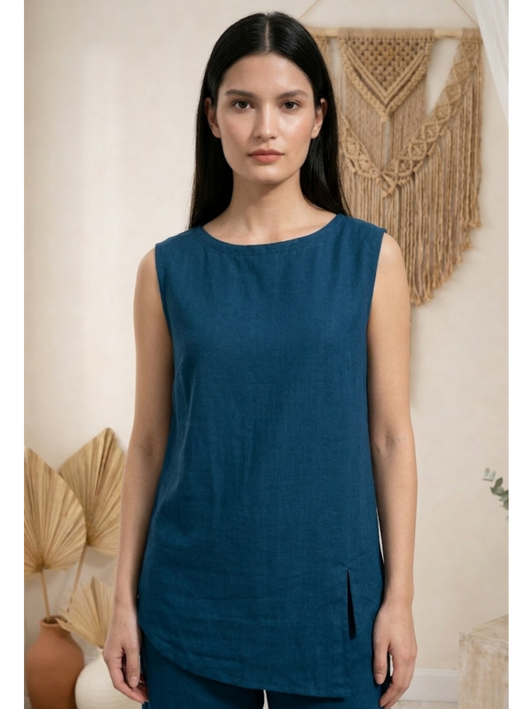 Indibelle Solid Teal Blue Linen Cotton Blend Co-ord Set