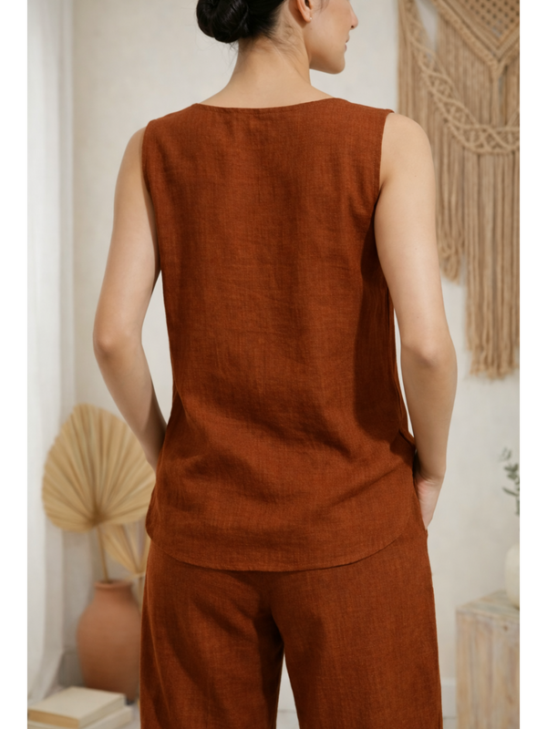 Indibelle Solid Rust Linen Cotton Blend Co-ord Set