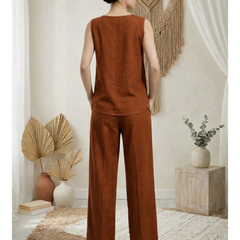 Indibelle Solid Rust Linen Cotton Blend Co-ord Set