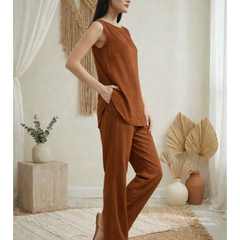 Indibelle Solid Rust Linen Cotton Blend Co-ord Set