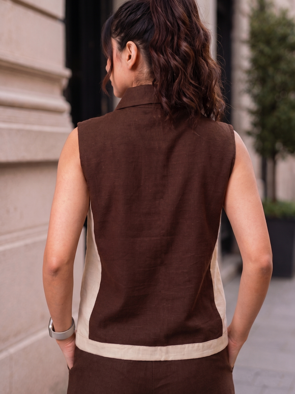 Indibelle Coffee Brown Linen Blend Relaxed fit Co-ord Set