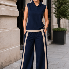 Indibelle Navy Blue Linen Blend Relaxed fit Co-ord Set