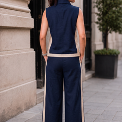 Indibelle Navy Blue Linen Blend Relaxed fit Co-ord Set