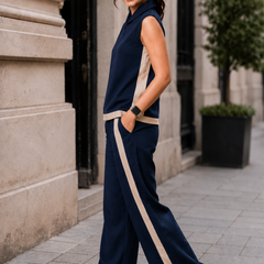 Indibelle Navy Blue Linen Blend Relaxed fit Co-ord Set