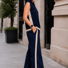 Indibelle Navy Blue Linen Blend Relaxed fit Co-ord Set