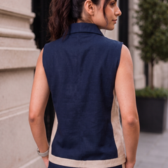 Indibelle Navy Blue Linen Blend Relaxed fit Co-ord Set