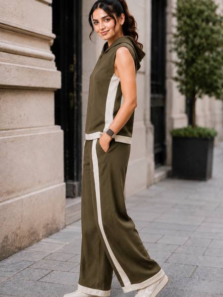 Indibelle Olive Green Linen Blend Relaxed fit Co-ord Set
