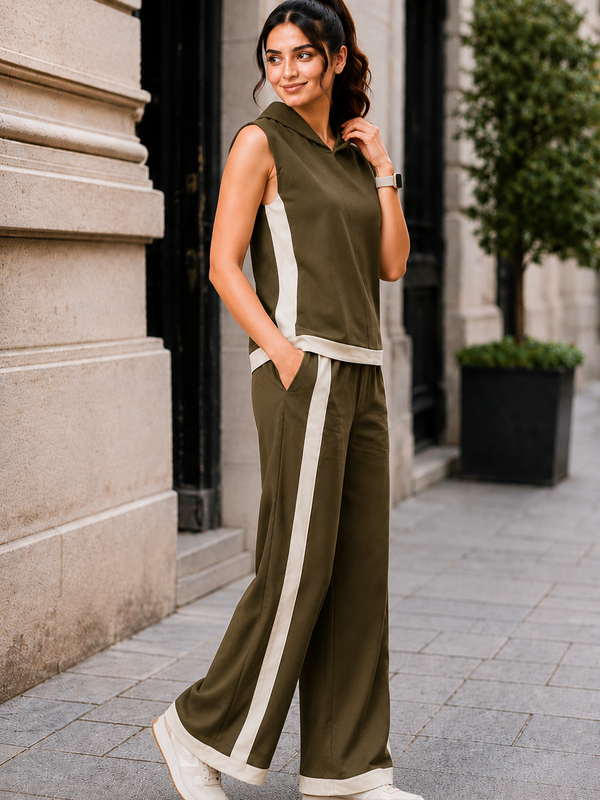 Indibelle Olive Green Linen Blend Relaxed fit Co-ord Set