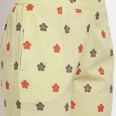 Indibelle Cotton Gold Foil Floral Print Straight Kurta set (Green)