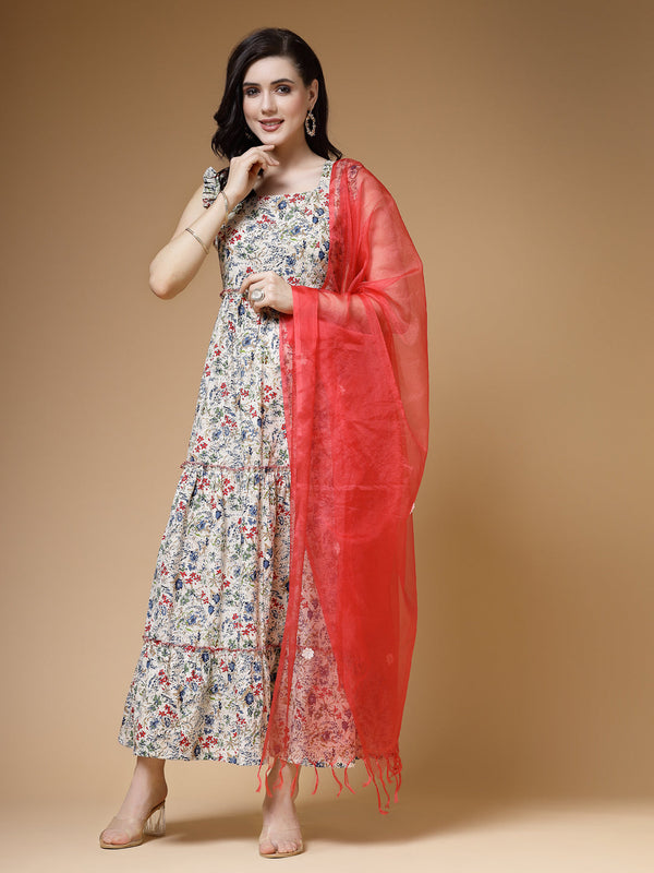 Indibelle Ditsy Print Cotton Maxi Set (Off White)