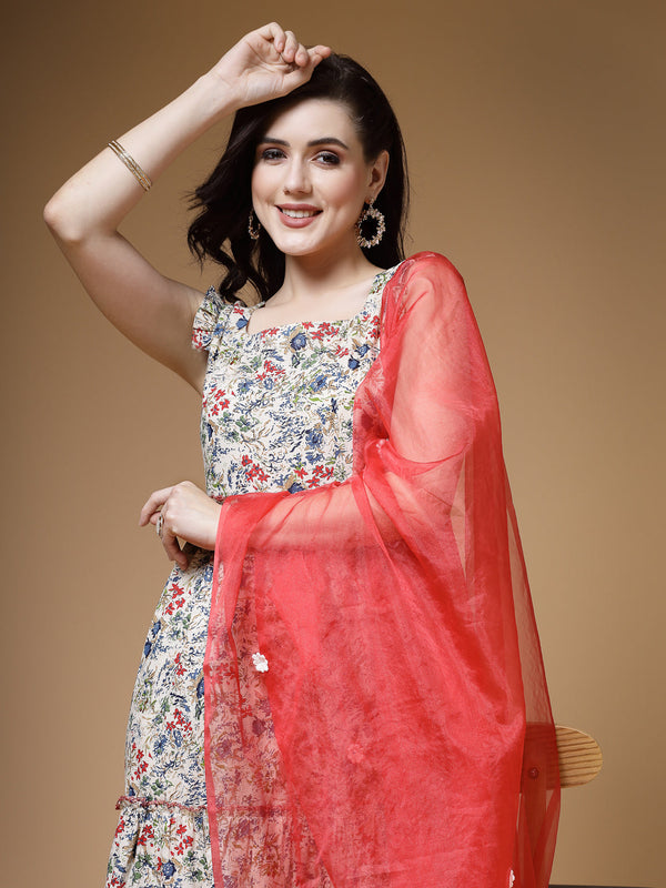 Indibelle Ditsy Print Cotton Maxi Set (Off White)