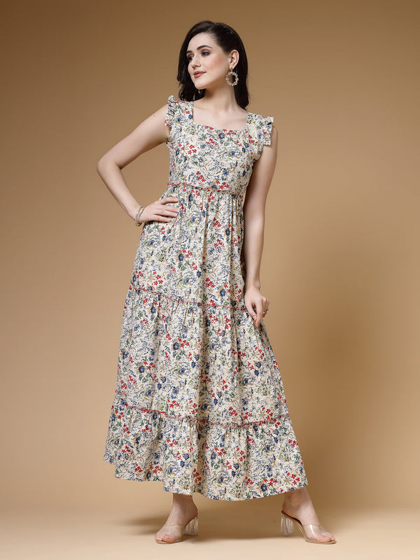 Indibelle Ditsy Print Cotton Maxi Set (Off White)