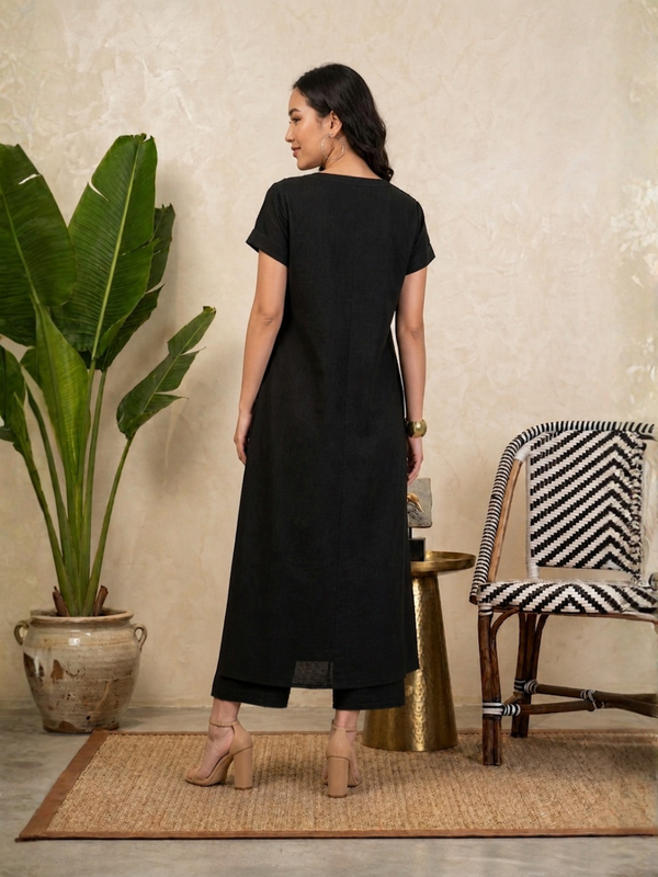Indibelle Linen Touch Co-ord Set (Black)