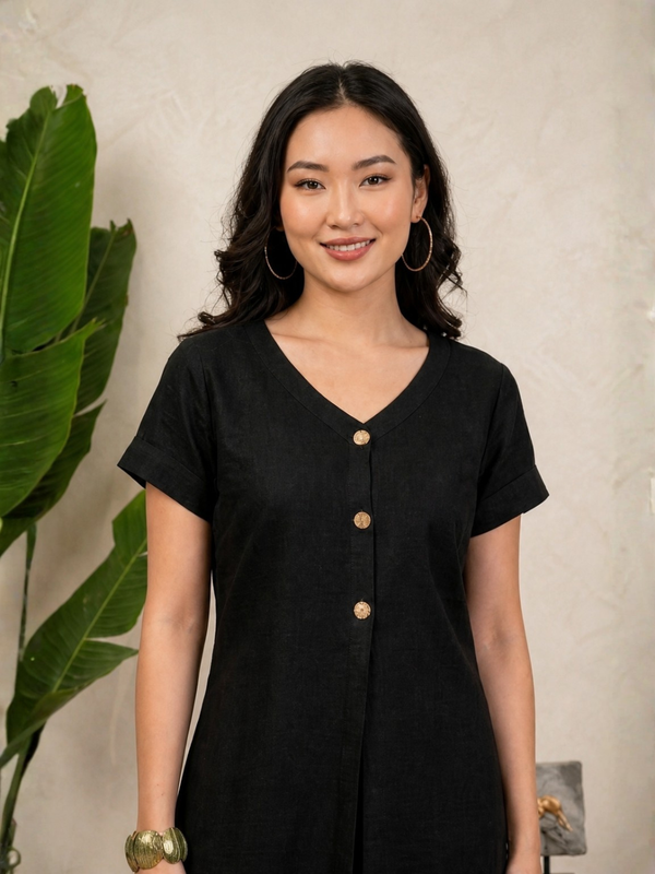 Indibelle Linen Touch Co-ord Set (Black)