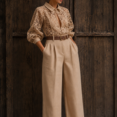 Indibelle Premium Cotton Linen Blend Wide leg Trouser