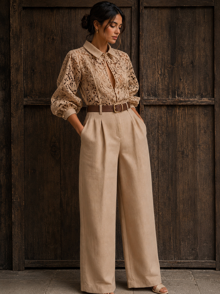 Indibelle Premium Cotton Linen Blend Wide leg Trouser