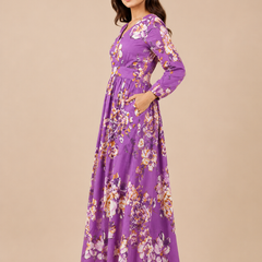 Indibelle Women's Floral Printed Cotton Maxi Dress