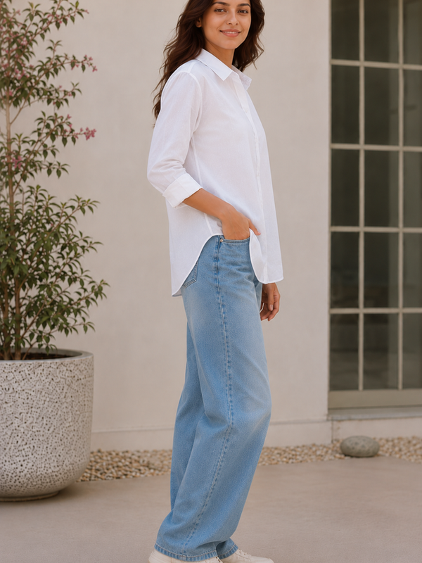 Indibelle Premium Linen Blend White Shirt