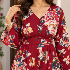 Indibelle Women's Floral Printed Cotton Maxi Dress