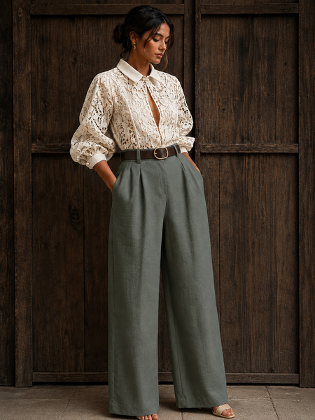 Indibelle Premium Cotton Linen Blend Wide leg Trouser