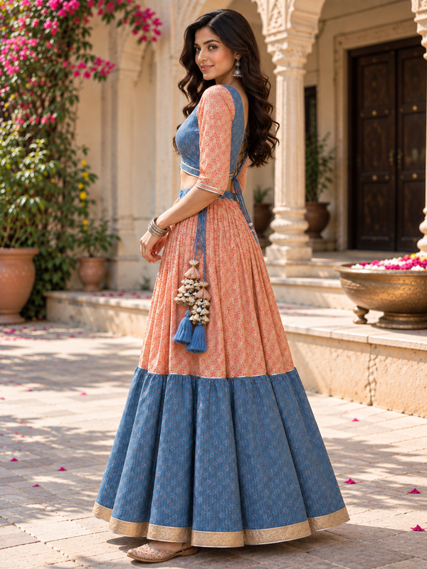 Indibelle Cotton Butti-Print Lehenga Set