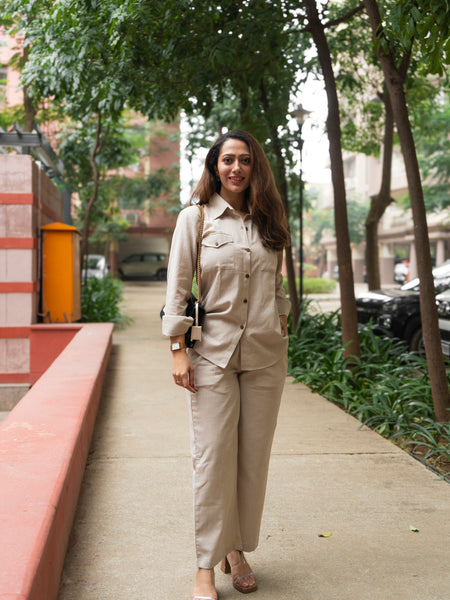 Indibelle Women Linen Blend Cotton Co-Ord Set