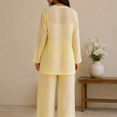 Indibelle Butter Yellow Wrinkle Rayon Relaxed-Fit Co-ord Set