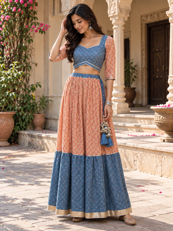 Indibelle Cotton Butti-Print Lehenga Set