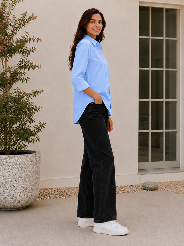 Indibelle Premium Linen Blend Sky Blue Shirt