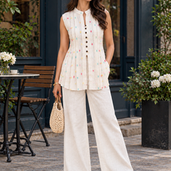 Indibelle Women’s Linen-Touch Pleated Co-ord Set